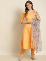 Thumbnail for Jompers Women's Gotta Patti Kurta with Trousers & With Dupatta - Orange - Distacart