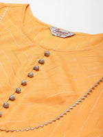 Thumbnail for Jompers Women's Gotta Patti Kurta with Trousers & With Dupatta - Orange - Distacart