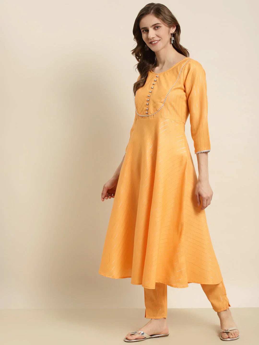 Jompers Women's Gotta Patti Kurta with Trousers & With Dupatta - Orange - Distacart