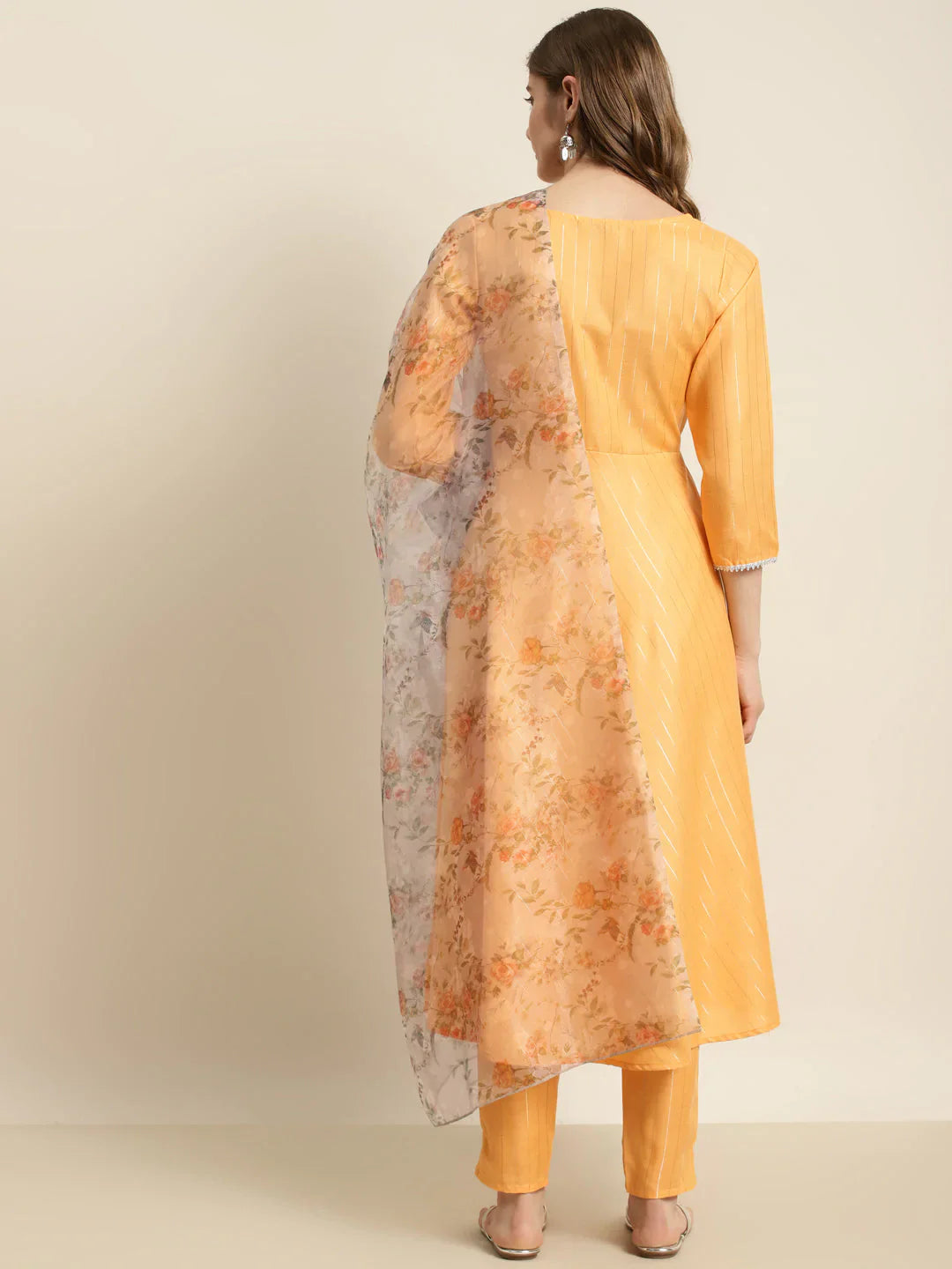 Jompers Women's Gotta Patti Kurta with Trousers & With Dupatta - Orange - Distacart