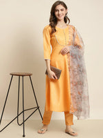 Thumbnail for Jompers Women's Gotta Patti Kurta with Trousers & With Dupatta - Orange - Distacart