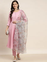 Thumbnail for Jompers Women's Gotta Patti Kurta with Trousers & With Dupatta - Pink - Distacart