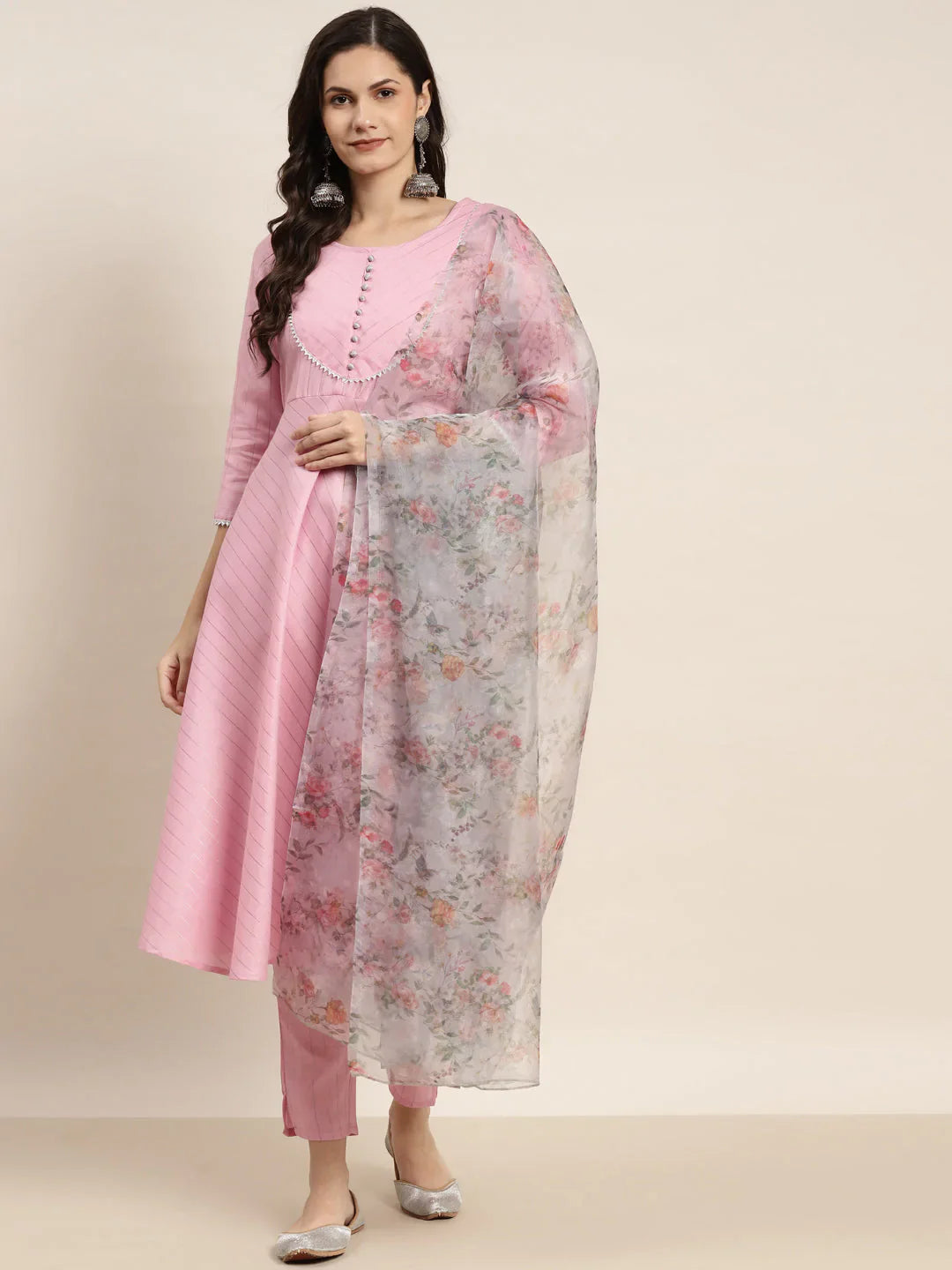 Jompers Women's Gotta Patti Kurta with Trousers & With Dupatta - Pink - Distacart