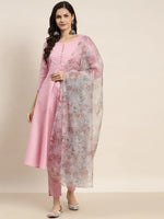 Thumbnail for Jompers Women's Gotta Patti Kurta with Trousers & With Dupatta - Pink - Distacart