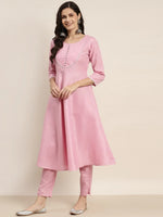 Thumbnail for Jompers Women's Gotta Patti Kurta with Trousers & With Dupatta - Pink - Distacart
