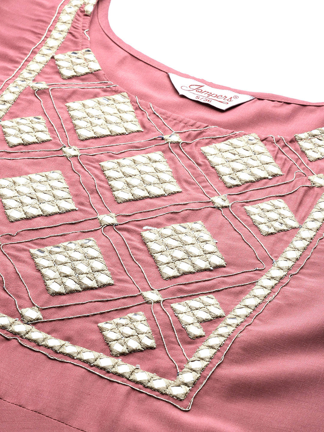 Jompers Women's Pink Floral Embroidered Mirror Work Kurta with Trousers & With Dupatta - Distacart