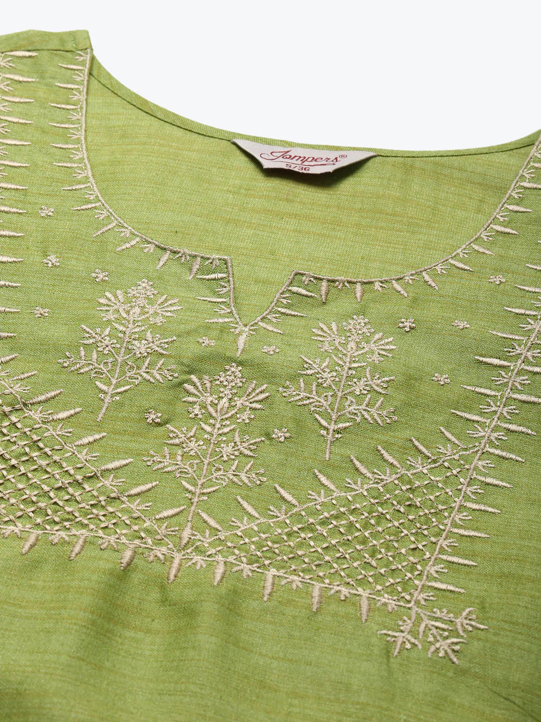 Jompers Women's Yoke Design Cotton Silk Kurta with Trousers & Dupatta - Green - Distacart
