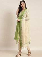 Thumbnail for Jompers Women's Yoke Design Cotton Silk Kurta with Trousers & Dupatta - Green - Distacart