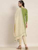 Thumbnail for Jompers Women's Yoke Design Cotton Silk Kurta with Trousers & Dupatta - Green - Distacart