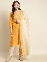 Thumbnail for Jompers Women's Yoke Design Cotton Silk Kurta with Trousers & Dupatta - Yellow - Distacart