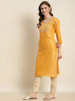 Thumbnail for Jompers Women's Yoke Design Cotton Silk Kurta with Trousers & Dupatta - Yellow - Distacart