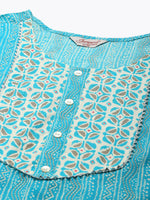 Thumbnail for Jompers Women's Printed Gotta Patti Kurta with Trousers & Dupatta - Blue - Distacart