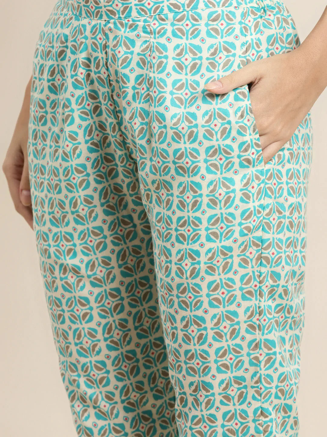 Jompers Women's Printed Gotta Patti Kurta with Trousers & Dupatta - Blue - Distacart