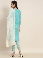 Thumbnail for Jompers Women's Printed Gotta Patti Kurta with Trousers & Dupatta - Blue - Distacart
