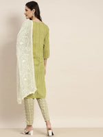 Thumbnail for Jompers Women's Printed Gotta Patti Kurta with Trousers & Dupatta - Green - Distacart