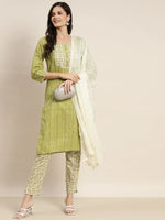 Thumbnail for Jompers Women's Printed Gotta Patti Kurta with Trousers & Dupatta - Green - Distacart