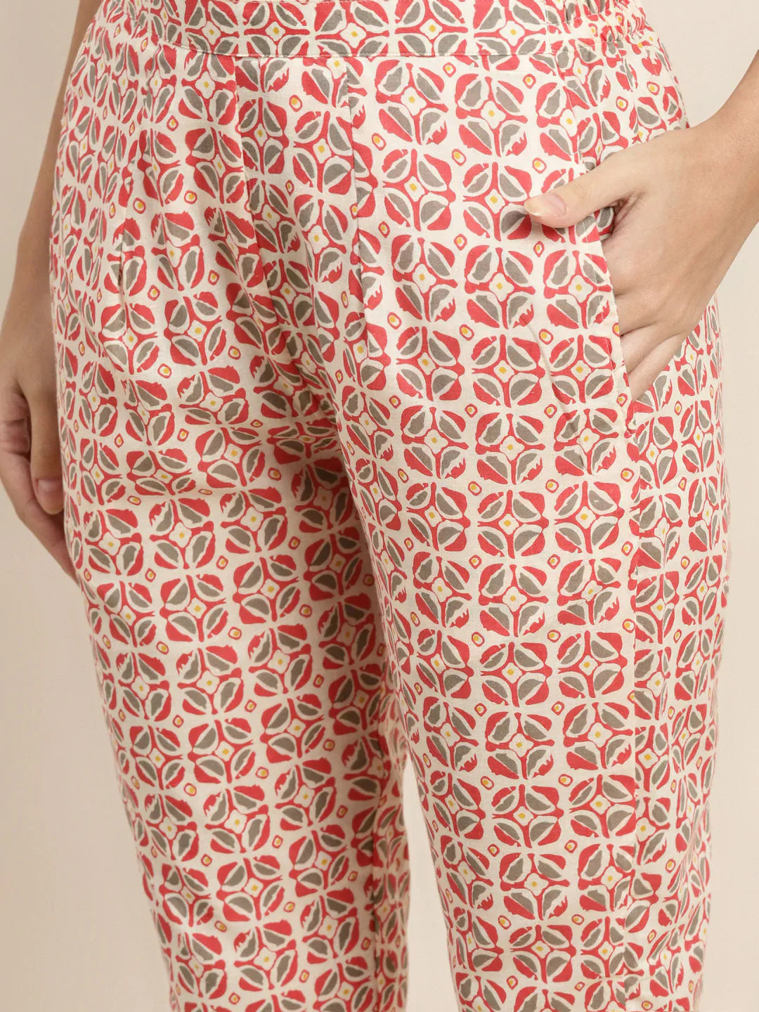 Jompers Women's Printed Gotta Patti Kurta with Trousers & Dupatta - Red - Distacart
