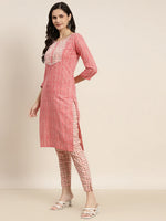 Thumbnail for Jompers Women's Printed Gotta Patti Kurta with Trousers & Dupatta - Red - Distacart