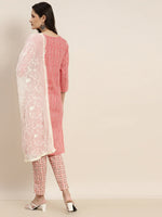 Thumbnail for Jompers Women's Printed Gotta Patti Kurta with Trousers & Dupatta - Red - Distacart