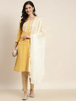 Thumbnail for Jompers Women's Printed Gotta Patti Kurta with Trousers & Dupatta - Yellow - Distacart