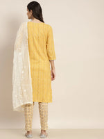 Thumbnail for Jompers Women's Printed Gotta Patti Kurta with Trousers & Dupatta - Yellow - Distacart