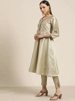 Thumbnail for Jompers Women's Dupion Silk Jacquard Kurta with Trousers & Dupatta - Beige - Distacart
