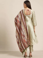 Thumbnail for Jompers Women's Dupion Silk Jacquard Kurta with Trousers & Dupatta - Beige - Distacart