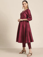 Thumbnail for Jompers Women's Dupion Silk Jacquard Kurta with Trousers & Dupatta - Purple - Distacart