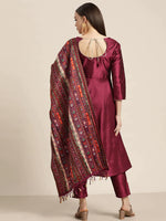 Thumbnail for Jompers Women's Dupion Silk Jacquard Kurta with Trousers & Dupatta - Purple - Distacart