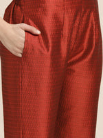 Thumbnail for Jompers Women's Dupion Silk Jacquard Kurta with Trousers & Dupatta - Maroon - Distacart