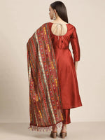 Thumbnail for Jompers Women's Dupion Silk Jacquard Kurta with Trousers & Dupatta - Maroon - Distacart