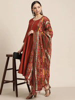 Thumbnail for Jompers Women's Dupion Silk Jacquard Kurta with Trousers & Dupatta - Maroon - Distacart
