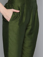 Thumbnail for Jompers Women's Olive Green Floral Embroidered Mirror Work Kurta with Trousers & With Dupatta - Distacart