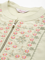 Thumbnail for Jompers Women's Embroidered Thread Work Kurta & Trousers With Dupatta - Lime - Distacart