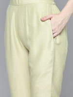Thumbnail for Jompers Women's Embroidered Thread Work Kurta & Trousers With Dupatta - Lime - Distacart