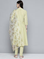 Thumbnail for Jompers Women's Embroidered Thread Work Kurta & Trousers With Dupatta - Lime - Distacart