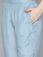 Thumbnail for Jompers Women's Embroidered Thread Work Kurta & Trousers With Dupatta - Grey - Distacart