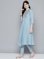 Thumbnail for Jompers Women's Embroidered Thread Work Kurta & Trousers With Dupatta - Grey - Distacart