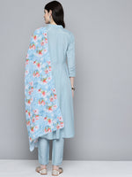 Thumbnail for Jompers Women's Embroidered Thread Work Kurta & Trousers With Dupatta - Grey - Distacart