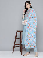 Thumbnail for Jompers Women's Embroidered Thread Work Kurta & Trousers With Dupatta - Grey - Distacart