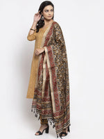 Thumbnail for Jompers Women's Beige & Black Striped Kurta with Trousers & Printed Dupatta - Distacart