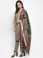 Thumbnail for Jompers Women's Grey Striped Kurta with Trousers & Green Printed Dupatta - Distacart