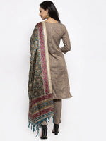 Thumbnail for Jompers Women's Grey Striped Kurta with Trousers & Green Printed Dupatta - Distacart