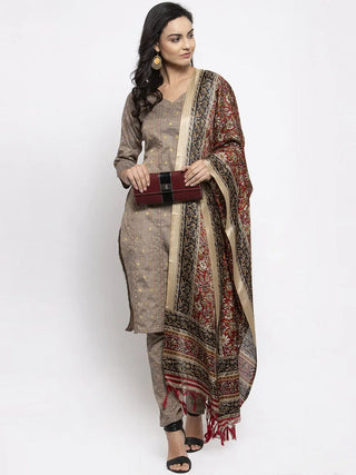 Jompers Women's Grey Striped Kurta with Trousers & Red Printed Dupatta - Distacart