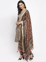 Thumbnail for Jompers Women's Grey Striped Kurta with Trousers & Red Printed Dupatta - Distacart
