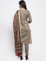 Thumbnail for Jompers Women's Grey Striped Kurta with Trousers & Red Printed Dupatta - Distacart