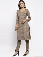 Thumbnail for Jompers Women's Grey Striped Kurta with Trousers & Mustard Printed Dupatta - Distacart