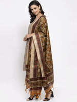 Thumbnail for Jompers Women's Grey Striped Kurta with Trousers & Mustard Printed Dupatta - Distacart