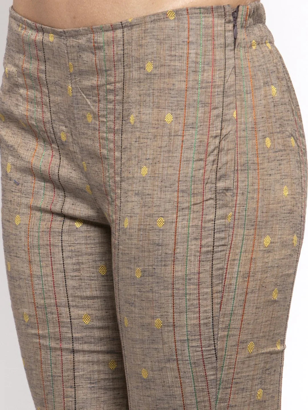 Jompers Women's Grey Striped Kurta with Trousers & Mustard Printed Dupatta - Distacart