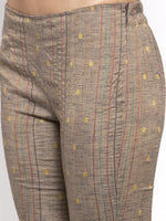 Thumbnail for Jompers Women's Grey Striped Kurta with Trousers & Mustard Printed Dupatta - Distacart